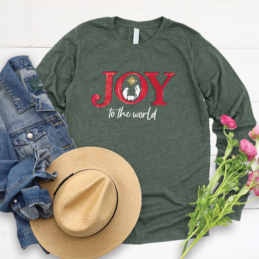 Joy to the World Long Sleeve Sequin Tee