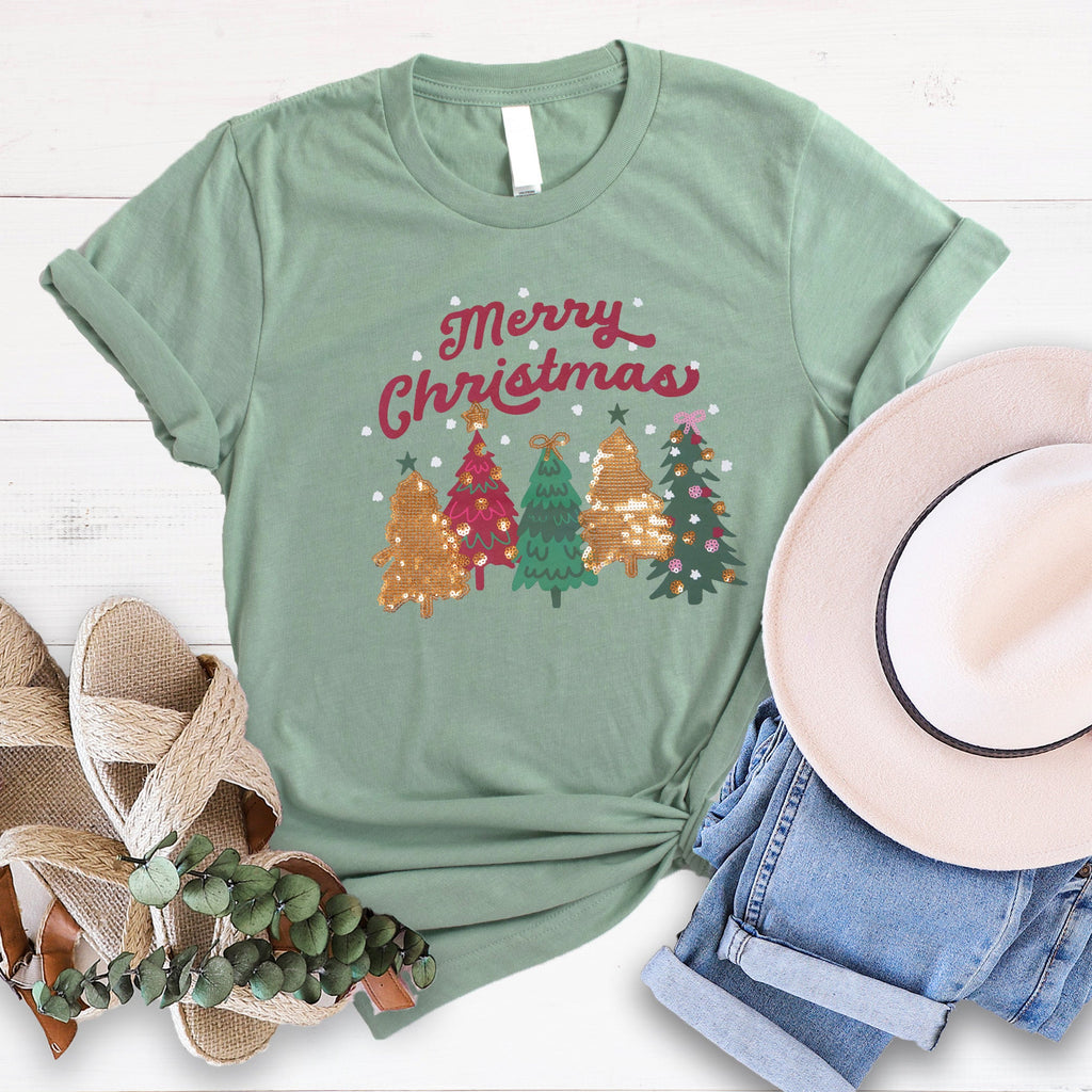 Merry Christmas Trees Sequin Tee