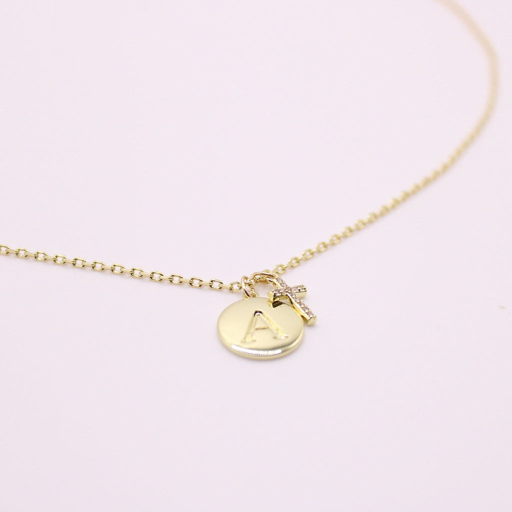 Initial Cross Gold Necklace