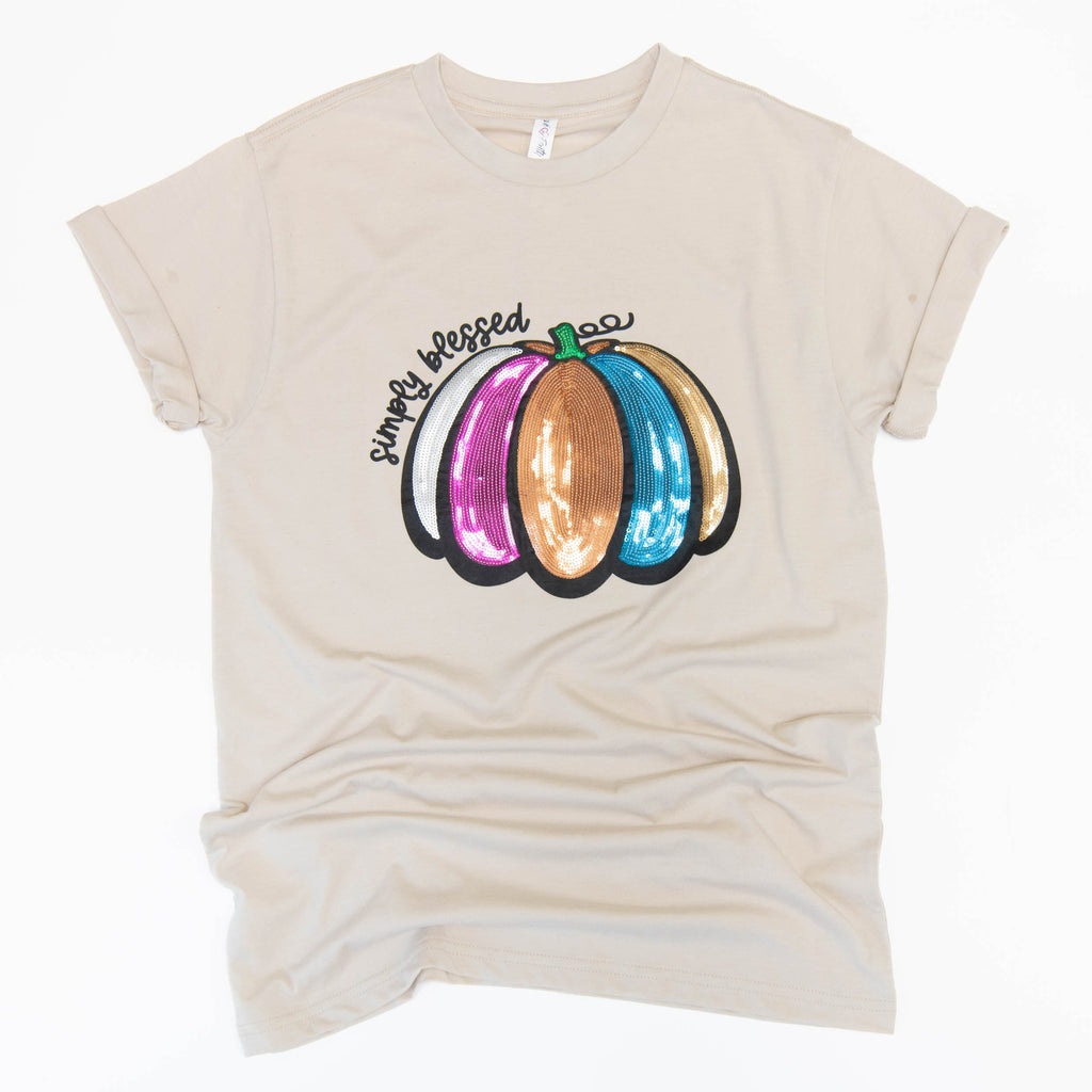 Simply Blessed Pumpkin Sequin Tee