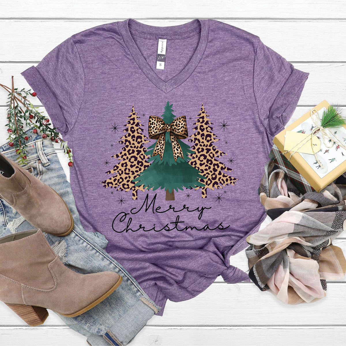 Christmas Tree Leopard V-Neck